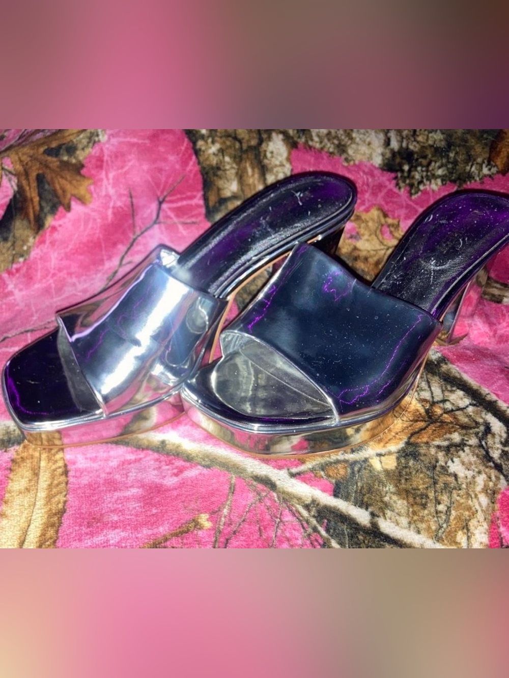Nine West Metallic Silver Open-Toe Slide Heels - Women's